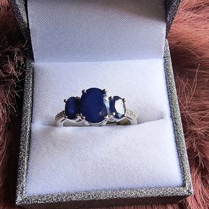 Dark Blue Natural Sapphire Silver Ring